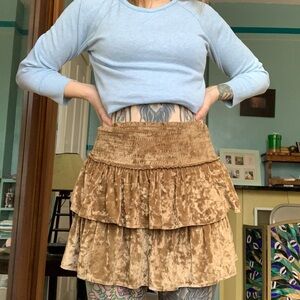 Velvet Aerie Tiered Velour Brown Skirt